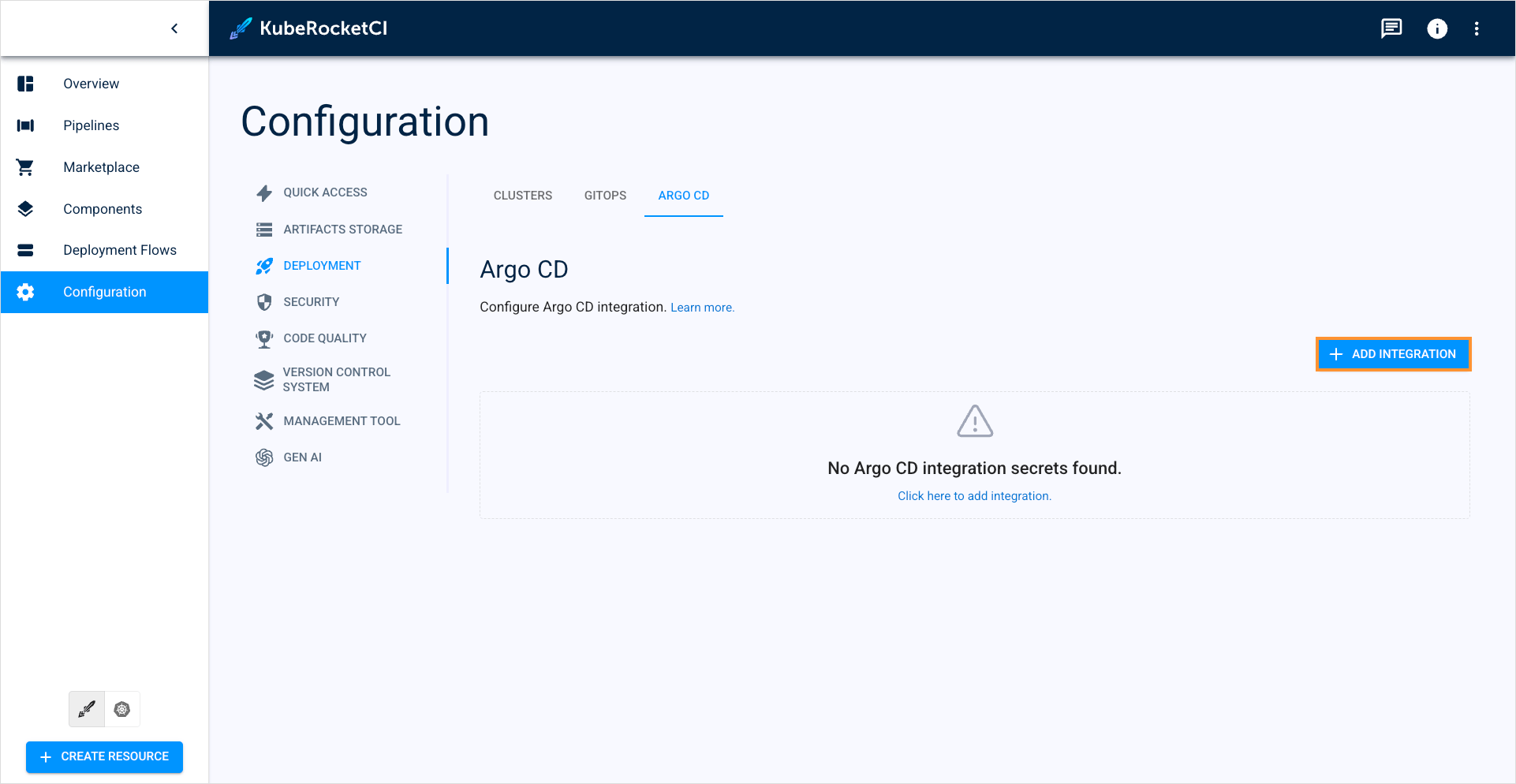 Argo CD configuration page