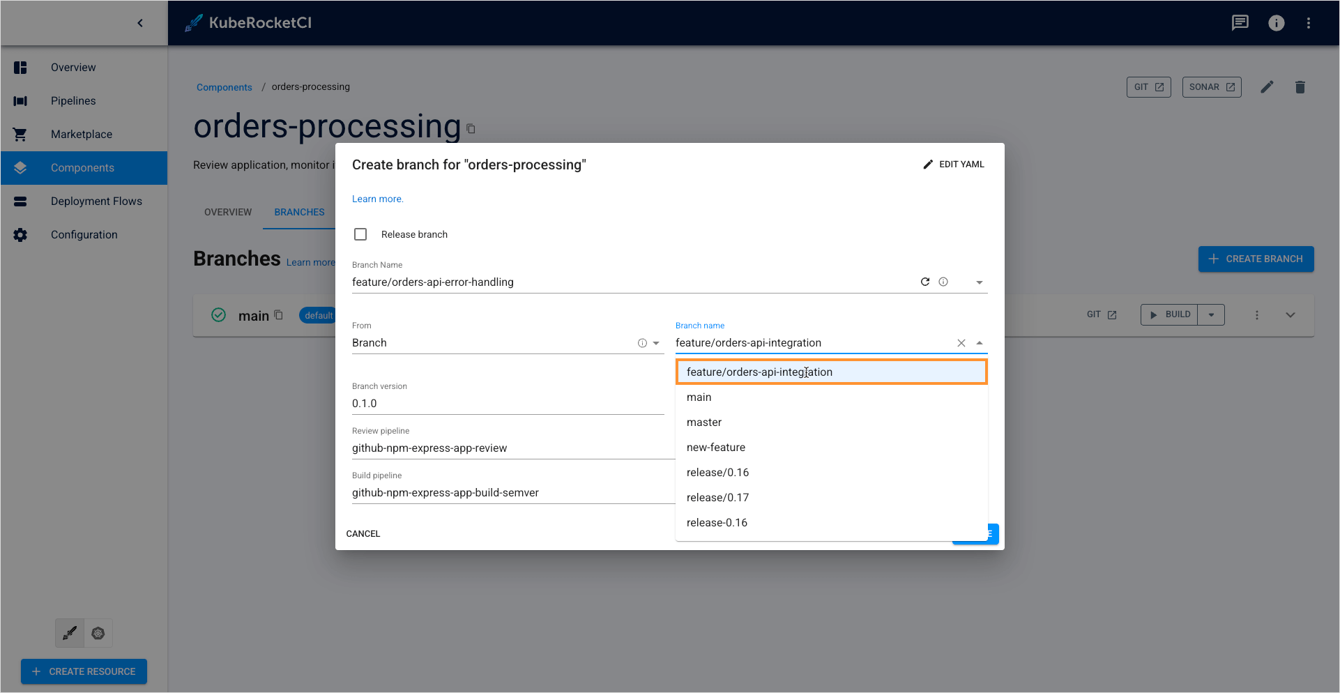 Git branch discovery