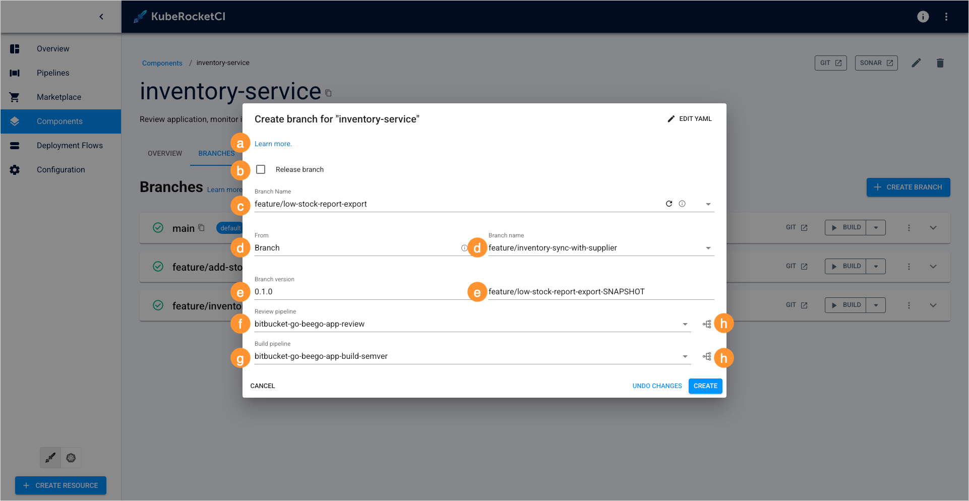 Create branch from another branch