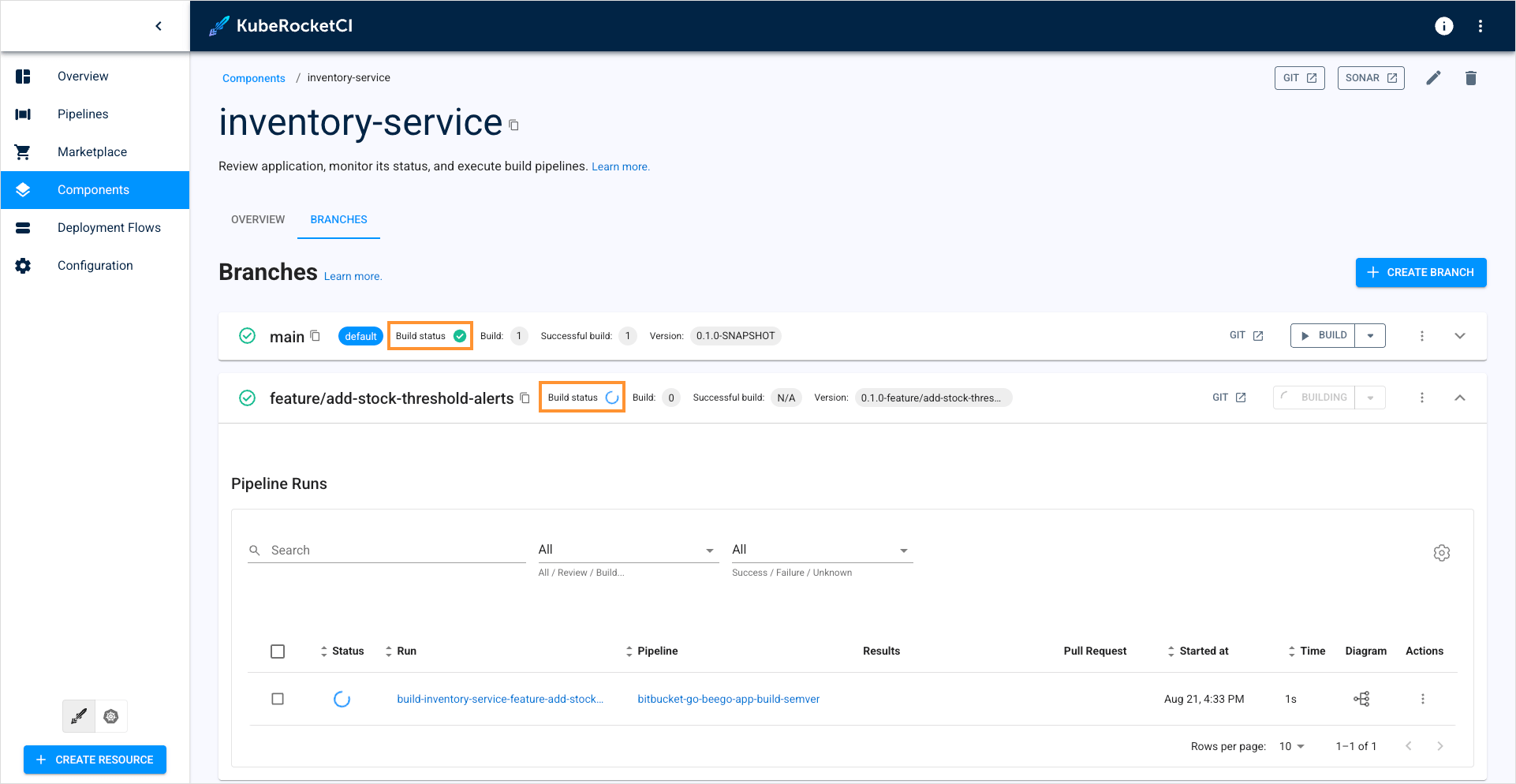 Pipeline run status in KubeRocketCI portal