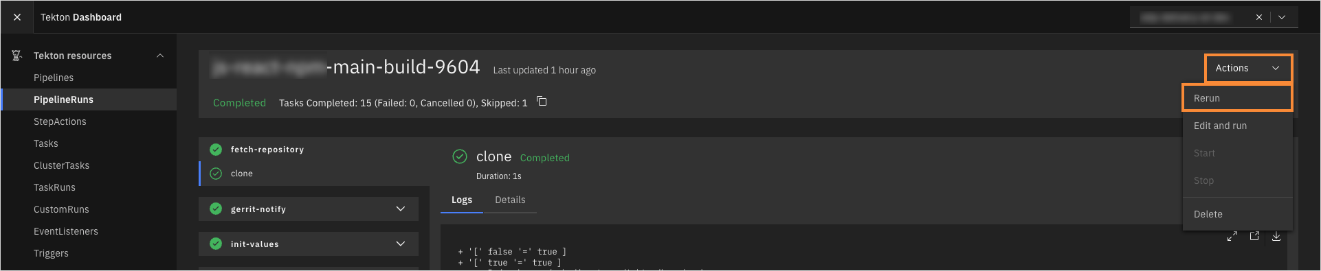 Rerun build pipeline in Tekton