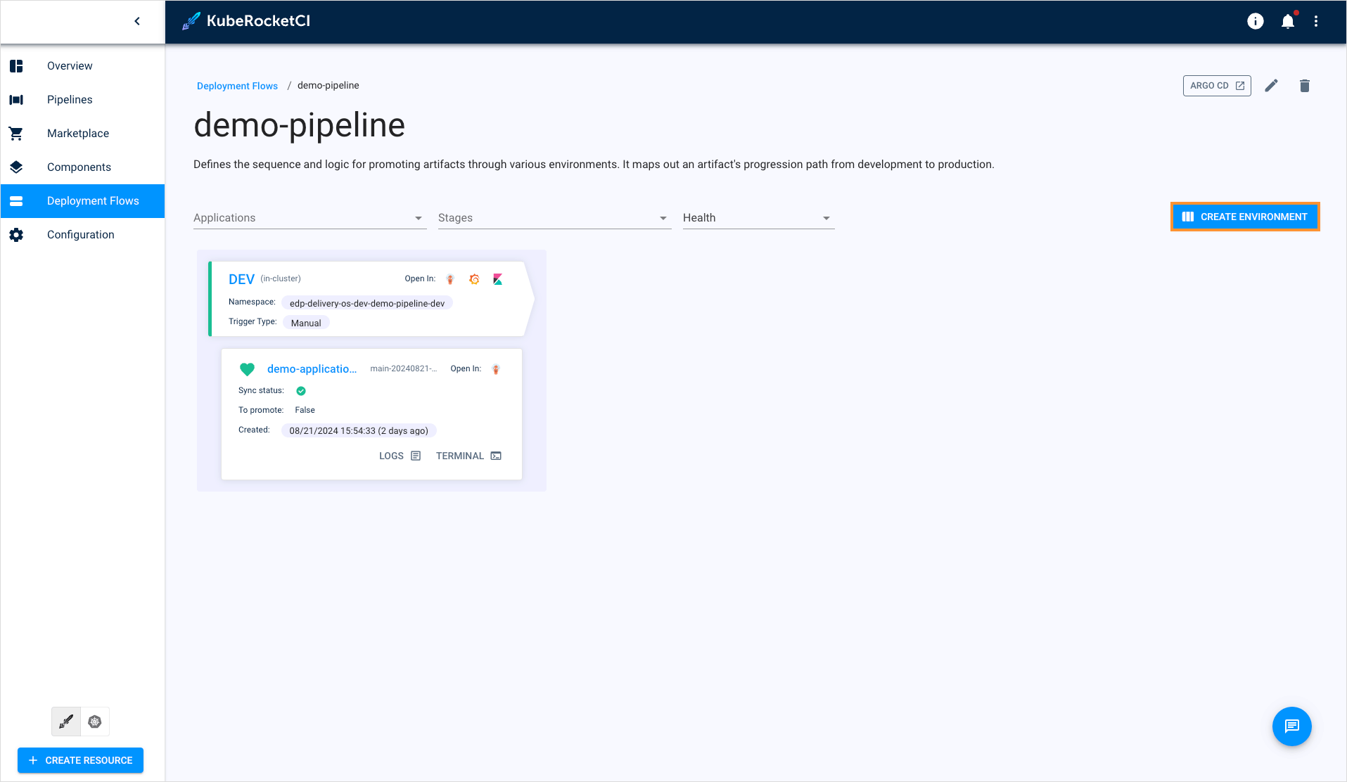 Create environment button"